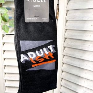 💥Men’s Fun Socks “adultish” Words Black/orange